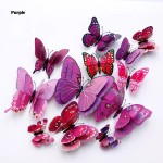 3D double butterflies with magnet, house or event decorations, set of 12 pieces, purple color, A34